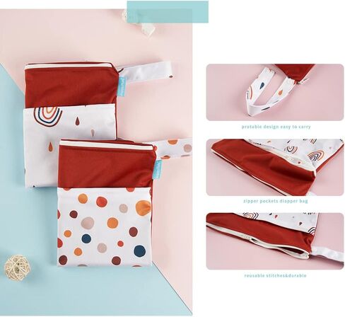 MOMIGO 2 pcs/set Wet Dry Bags for Baby Cloth Diapers - Reusable, Washable for Stroller, Diapers, Toiletries, Travel Bags, Beach, Pool, Gym Bag with Two Zippered Pockets 11.8 * 15.7 inch (Daisy) in Saudi Arabia