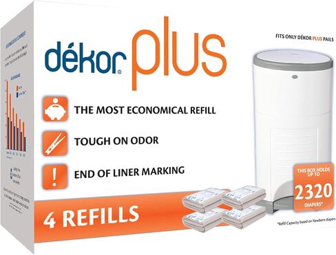 Diaper Dekor Plus Diaper Pail Refills | 2 Count | Most Economical Refill System | Quick & Easy to Replace | No Preset Bag Size Use Only What You Need | Exclusive End-of-Liner Marking in Kuwait