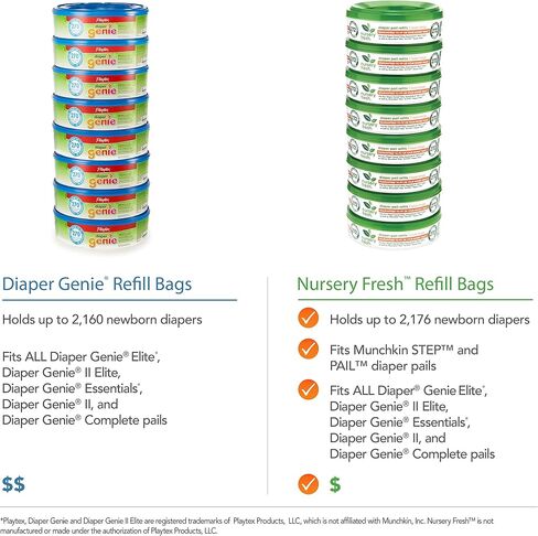Nursery Fresh Refill compatible with Munchkin® Diaper Pails, 1088 Count (Pack of 4) & Munchkin® Arm & Hammer Diaper Pail Snap, Seal and Toss Refill Bags, 6 Count in Kuwait