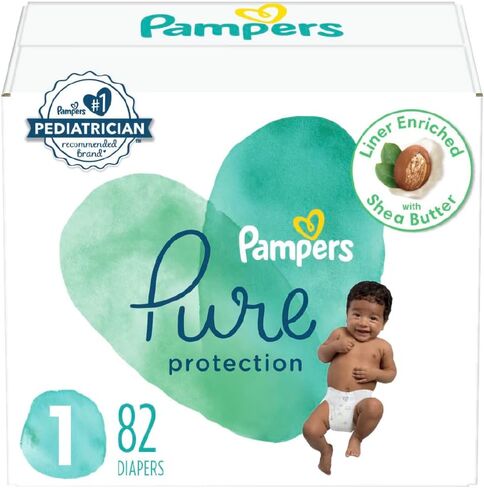 Pampers Pure Baby Diapers, Size 1 (8-14 lbs), 82, Up to 100% Leakproof, Premium Hypoallergenic Soft Diapers in Saudi Arabia