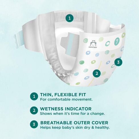 Amazon Brand - Mama Bear Gentle Touch Baby Diapers, Size 5, 27+ lb, Leak Protection, 12 Hours Protection, Wetness Indicator, Hypoallergenic, 132 Count (4 packs of 33) in Saudi Arabia