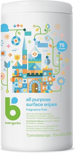 Babyganics مناديل سطحية لجميع الأغراض، خالية من العطور، 75 قطعة (عبوة من 2)، نباتية وغير كاشطة، خالية من الأمونيا، بدون مبيضات in Kuwait