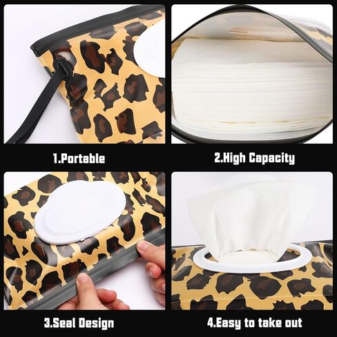 FEBSNOW 4 Pack Baby Wipe Dispenser, Portable Refillable Wet Wipe Holder | Reusable Travel Wet Wipe Pouch, Zip Locking Seal and Secure Snap Close Lid, Easy Refill and Dispensing, With Wrist Loop in Saudi Arabia