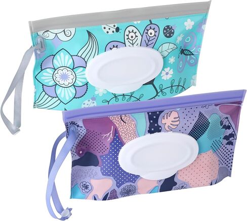 FEBSNOW 2 Pack Baby Wipes Dispenser Holder, Portable Refillable Baby Wet Wipes Pouch Container Reusable Travel Case for Outdoor Hiking, Pink Flower in Saudi Arabia