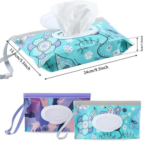 FEBSNOW 2 Pack Baby Wipes Dispenser Holder, Portable Refillable Baby Wet Wipes Pouch Container Reusable Travel Case for Outdoor Hiking, Pink Flower in Saudi Arabia
