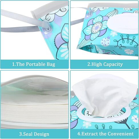 FEBSNOW 2 Pack Baby Wipes Dispenser Holder, Portable Refillable Baby Wet Wipes Pouch Container Reusable Travel Case for Outdoor Hiking, Pink Flower in Saudi Arabia