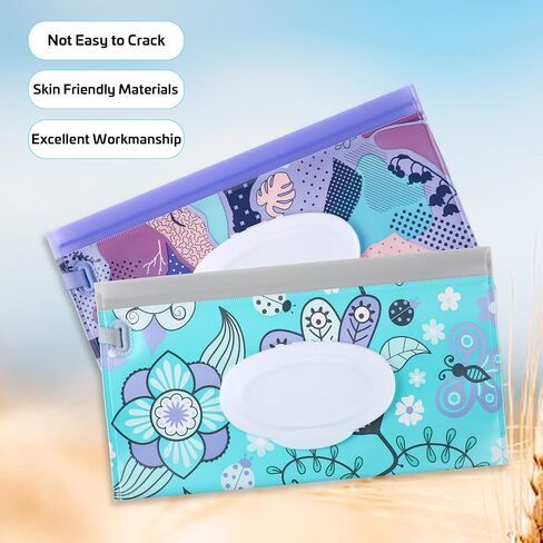FEBSNOW 2 Pack Baby Wipes Dispenser Holder, Portable Refillable Baby Wet Wipes Pouch Container Reusable Travel Case for Outdoor Hiking, Pink Flower in Saudi Arabia