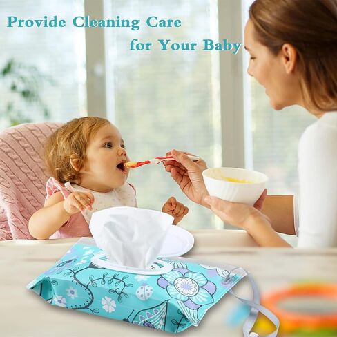 FEBSNOW 2 Pack Baby Wipes Dispenser Holder, Portable Refillable Baby Wet Wipes Pouch Container Reusable Travel Case for Outdoor Hiking, Pink Flower in Saudi Arabia