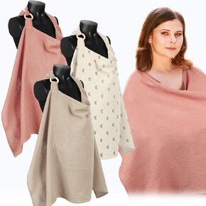 Treela 3 Pcs Muslin Cotton Breathable Nursing Cover Multi Use Car Seat Stroller Breastfeeding Cover for Breastfeeding Baby Shower Gifts Essentials(Fresh Color) in Kuwait