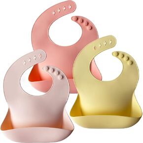 Moonkie Silicone Baby Bibs Set of 3, BPA Free Waterproof Baby Bibs for Eating, Soft Adjustable Silicone Bibs for Babies 6-12 Months, Toddler Bibs with Pocket Food Catcher (Cream/Buck/Olive Green) in Kuwait
