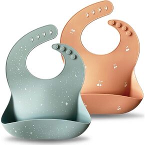 Moonkie Silicone Baby Bibs Set Of 2 | BPA Free Waterproof | Soft Durable Adjustable Silicone Bibs for Babies & Toddlers(Ether/Sage)