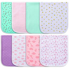 Hakochia Burp Cloths for Baby Boy & Girl Organic Cotton Large Unisex Burp Clothes Extra Absorbent Soft Neutral Burping Rags Spit Up Cloth Sets for Newborns 8 Pack (D) in Saudi Arabia