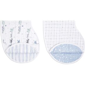 aden + anais Burpy Bib, 100% Cotton Muslin, Soft Absorbent 4 Layers, Multi-Use Burp Cloth and Bib, 22.5" X 11", 2 Pack, Naturally, 2 Pack