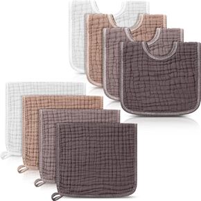 Tallew 8 Pack Baby Burp Cloth Muslin Sets Unisex Bibs Muslin Burp Cloth Cotton Burp Rags Absorbent Soft Burping Cloth(Bright Color)