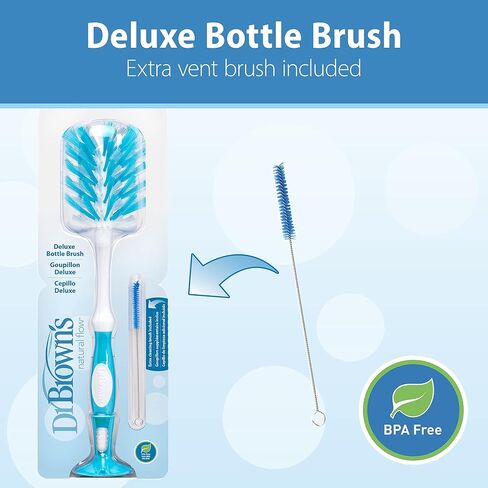 Dr. Brown's Deluxe Baby Bottle Brush with Anti-Colic Vent Cleaning Brush, Soft and Sturdy Bristles, BPA Free, Blue, 1 Pack in Saudi Arabia