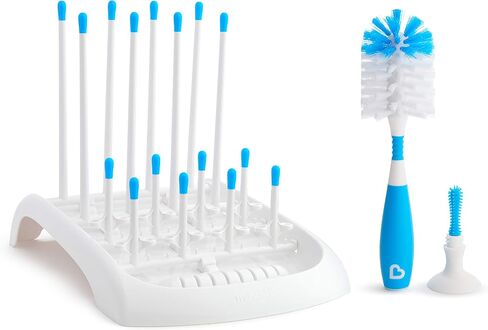 Munchkin® Baby Bottle and Sippy Cup Cleaning Set, Includes Countertop Drying Rack and Bristle Bottle Brush, Grey in Saudi Arabia