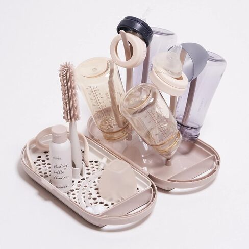 MOTHER-K Travel Baby Bottle Drying Rack with Bottle Brush & Soap Dispenser, Baby Essentials for Travel (Brown) in Kuwait