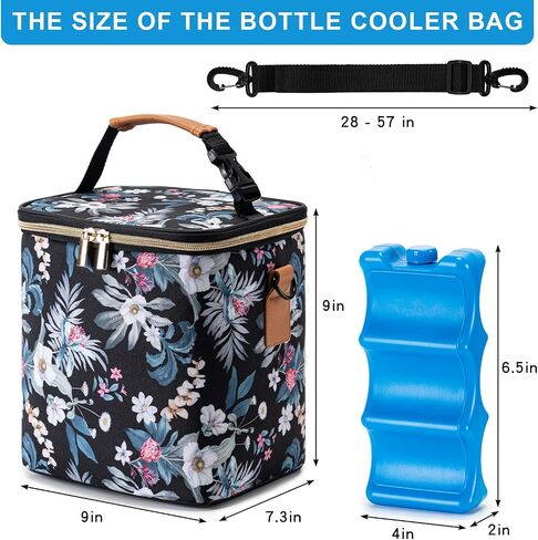 Breastmilk Cooler Bag with Ice Pack Fits 6 Baby Bottles Up to 9 Ounce, Baby Bottle Bag with Shoulder Strap for Nursing Mom Daycare, Black in Saudi Arabia