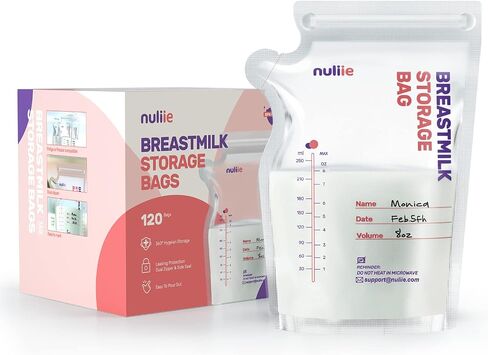 Nuliie 50 Pcs Breastmilk Storage Bags, 8 OZ Breast Milk Storing Bags, BPA-Free, Milk Storage Bags with Pour Spout for Breastfeeding, Self-Standing Bag, Space Saving Flat Profile in Saudi Arabia