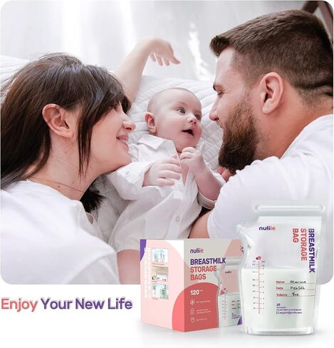 Nuliie 50 Pcs Breastmilk Storage Bags, 8 OZ Breast Milk Storing Bags, BPA-Free, Milk Storage Bags with Pour Spout for Breastfeeding, Self-Standing Bag, Space Saving Flat Profile in Saudi Arabia