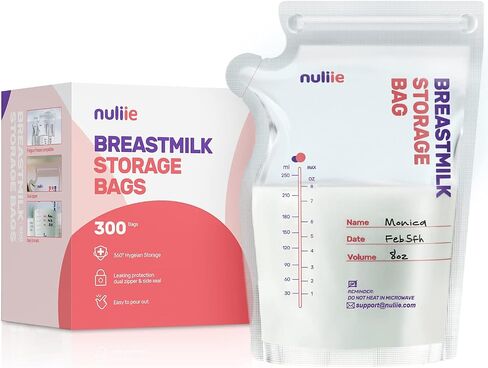 Nuliie 50 Pcs Breastmilk Storage Bags, 8 OZ Breast Milk Storing Bags, BPA-Free, Milk Storage Bags with Pour Spout for Breastfeeding, Self-Standing Bag, Space Saving Flat Profile in Saudi Arabia