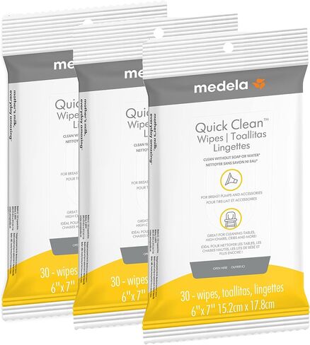 Medela Quick Clean Breast Pump and Accessory Wipes 90ct, 3 Packs of 30 Count, Resealable, Convenient and Hygienic On The Go Cleaning for Tables, Countertops, Chairs, and More in Saudi Arabia