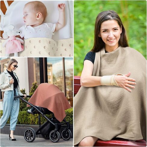 Treela 3 Pcs Muslin Cotton Breathable Nursing Cover Multi Use Car Seat Stroller Breastfeeding Cover for Breastfeeding Baby Shower Gifts Essentials(Fresh Color) in Saudi Arabia
