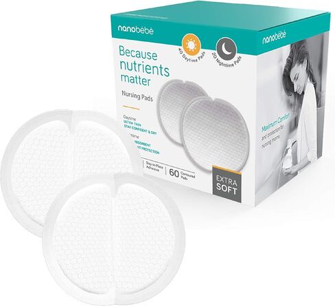 Nanobébé Disposable Nursing Pads Absorbent Breast Pads Day Ultra Thin, Day & Night, Contoured and Leakproof Breastfeeding Essentials (60 Count) in Saudi Arabia