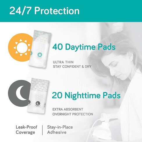 Nanobébé Disposable Nursing Pads Absorbent Breast Pads Day Ultra Thin, Day & Night, Contoured and Leakproof Breastfeeding Essentials (60 Count) in Saudi Arabia