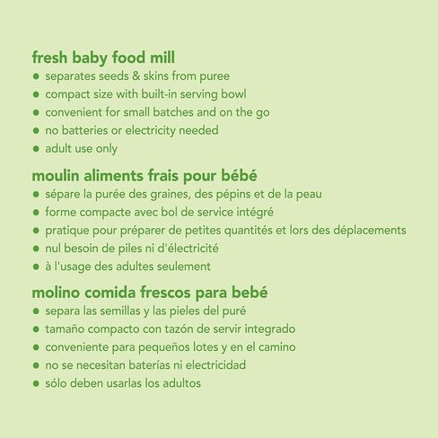 green sprouts Fresh Baby Food Mill - Easily Purees Food for Baby, Separates Seeds & Skins, Compact Size, No Batteries or Electricity Needed, Dishwasher Safe in Saudi Arabia