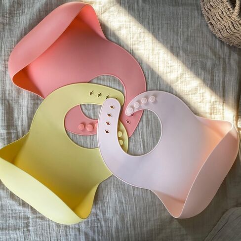 Moonkie Silicone Baby Bibs Set of 3, BPA Free Waterproof Baby Bibs for Eating, Soft Adjustable Silicone Bibs for Babies 6-12 Months, Toddler Bibs with Pocket Food Catcher (Cream/Buck/Olive Green) in Saudi Arabia