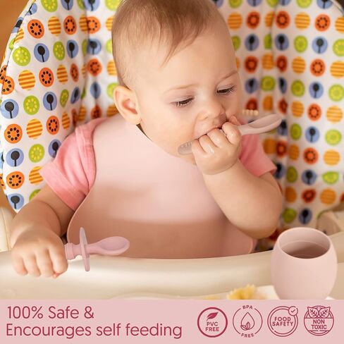 Sperric Baby Silicone Feeding Set - Baby Led Weaning Utensils, Silicone Bibs, Infant Feeding Cups For Boys, Girls, & Toddlers Smooth Waterproof Material For Practical Eating, Set of 8 in Saudi Arabia