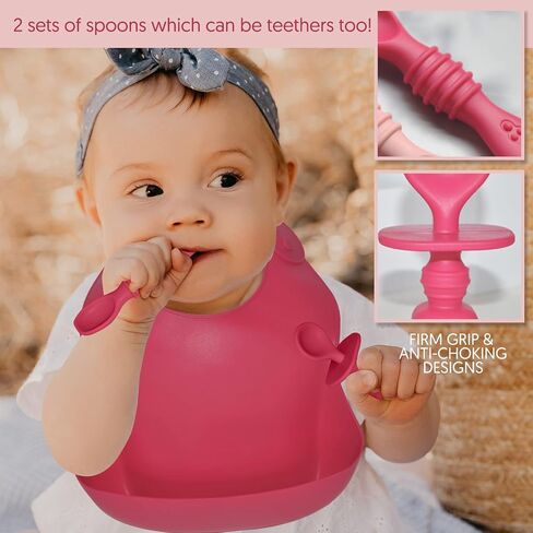 Sperric Baby Silicone Feeding Set - Baby Led Weaning Utensils, Silicone Bibs, Infant Feeding Cups For Boys, Girls, & Toddlers Smooth Waterproof Material For Practical Eating, Set of 8 in Saudi Arabia