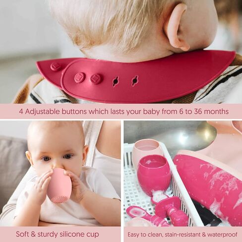 Sperric Baby Silicone Feeding Set - Baby Led Weaning Utensils, Silicone Bibs, Infant Feeding Cups For Boys, Girls, & Toddlers Smooth Waterproof Material For Practical Eating, Set of 8 in Saudi Arabia