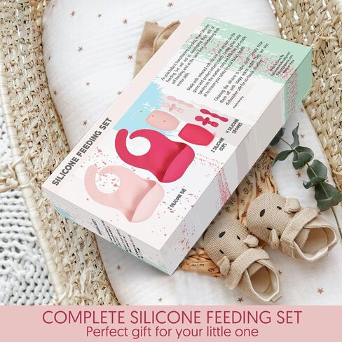 Sperric Baby Silicone Feeding Set - Baby Led Weaning Utensils, Silicone Bibs, Infant Feeding Cups For Boys, Girls, & Toddlers Smooth Waterproof Material For Practical Eating, Set of 8 in Saudi Arabia