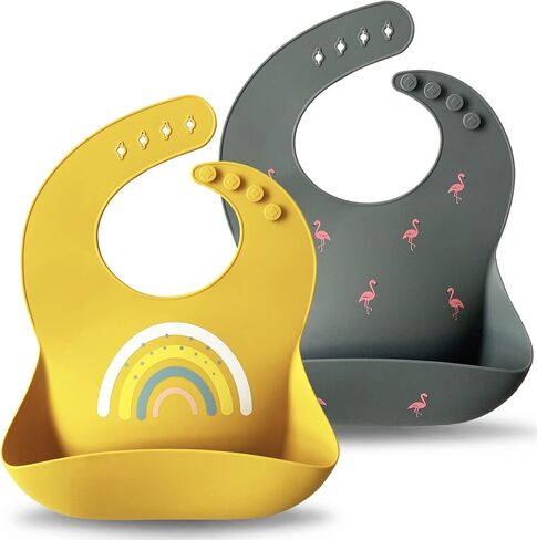 Moonkie Silicone Baby Bibs Set of 2, BPA Free Waterproof Baby Bibs for Eating, Soft Adjustable Silicone Bibs for Babies 6-12 Months, Toddler Bibs with Large Pocket Food Catcher (Ether/Sage) in Saudi Arabia