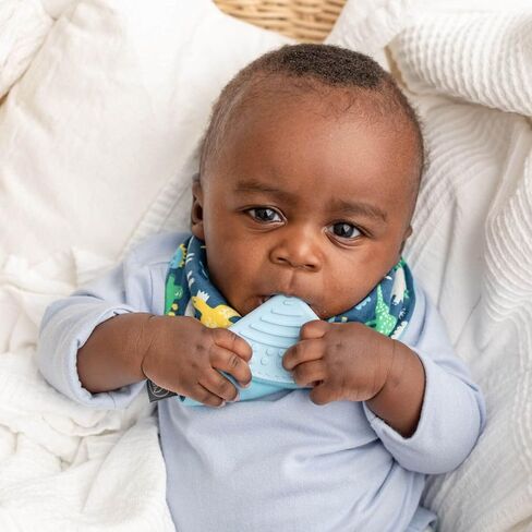 مريلة التسنين Cheeky Chompers Neckerchew (Baby Dino)، مريلة 2 في 1 على شكل باندانا مع عضاضة من السيليكون الآمن غذائيًا، للأطفال والرضع، تصميم مبتكر على شكل غمازات يهدئ اللثة، مريلة ماصة مكونة من 3 طبقات in Kuwait