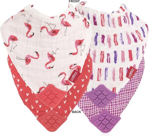 Nuby Reversible 100% Natural Cotton Muslin 2 Piece Teething Bib (Colors/Prints May Vary) in Kuwait