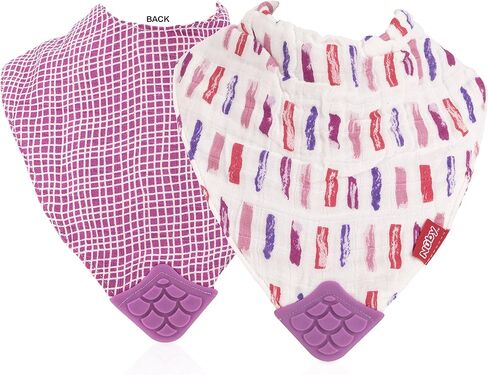 Nuby Reversible 100% Natural Cotton Muslin 2 Piece Teething Bib (Colors/Prints May Vary) in Kuwait