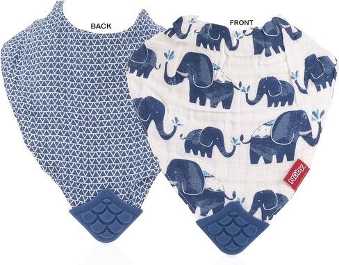 Nuby Reversible 100% Natural Cotton Muslin 2 Piece Teething Bib (Colors/Prints May Vary) in Kuwait
