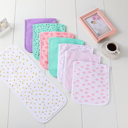 Hakochia Burp Cloths for Baby Boy & Girl Organic Cotton Large Unisex Burp Clothes Extra Absorbent Soft Neutral Burping Rags Spit Up Cloth Sets for Newborns 8 Pack (D) in Saudi Arabia