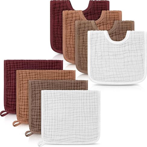 8 Pack Muslin Burp Cloths and Baby Bibs for Boy Girl 20" x 10" Cotton Baby Bandana Drool Bibs Muslin Burp Cloths Absorbent Rag for Newborn Toddler Infant Gifts(Light Color) in Saudi Arabia