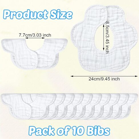 Geyoga 10 Pcs Baby Bibs 360° Rotate Baby Bandana Muslin Drool Bibs Petal Bibs Burp Gauze Cloths Absorbent Bib in Saudi Arabia