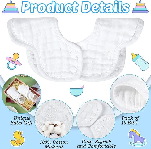 Geyoga 10 Pcs Baby Bibs 360° Rotate Baby Bandana Muslin Drool Bibs Petal Bibs Burp Gauze Cloths Absorbent Bib in Saudi Arabia