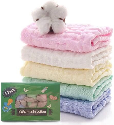Olivok Muslin Baby Burp Cloths, Pack of 5, 100% Muslin Cotton Burp Napkins, Absorbent and Soft Muslin Feeding Rags for Girls and Boys, 6 Layers Soft Infant Muslin Burp Wipes (Multicolored). in Saudi Arabia