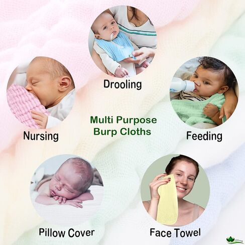 Olivok Muslin Baby Burp Cloths, Pack of 5, 100% Muslin Cotton Burp Napkins, Absorbent and Soft Muslin Feeding Rags for Girls and Boys, 6 Layers Soft Infant Muslin Burp Wipes (Multicolored). in Saudi Arabia