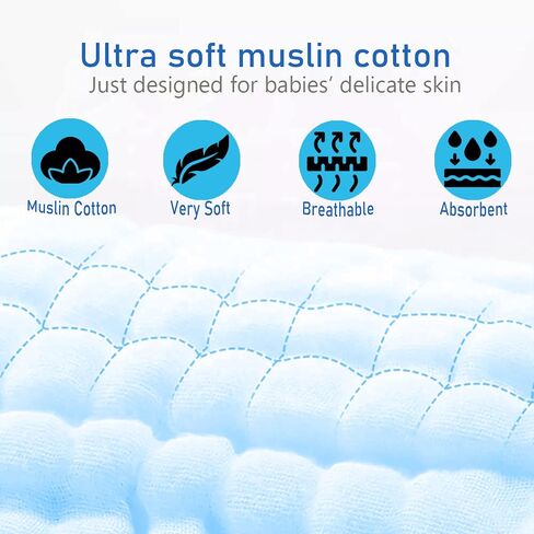 Olivok Muslin Baby Burp Cloths, Pack of 5, 100% Muslin Cotton Burp Napkins, Absorbent and Soft Muslin Feeding Rags for Girls and Boys, 6 Layers Soft Infant Muslin Burp Wipes (Multicolored). in Saudi Arabia