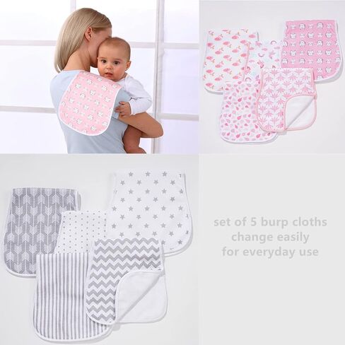 5 Pack Waterproof Baby Burp Cloths Extra Absorbent and Soft in Kuwait