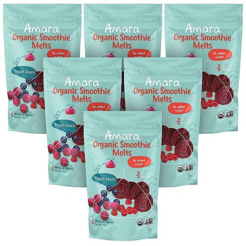 Amara Smoothie Melts - Mighty Sweet Greens - Baby Snacks Made With Fruits and Vegetables - Healthy Toddler Snacks For Your Kids Lunch Box - Organic Plant Based Yogurt Melts - 6 Resealable Bags in Kuwait