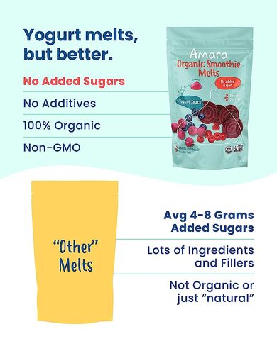 Amara Smoothie Melts - Mighty Sweet Greens - Baby Snacks Made With Fruits and Vegetables - Healthy Toddler Snacks For Your Kids Lunch Box - Organic Plant Based Yogurt Melts - 6 Resealable Bags in Kuwait